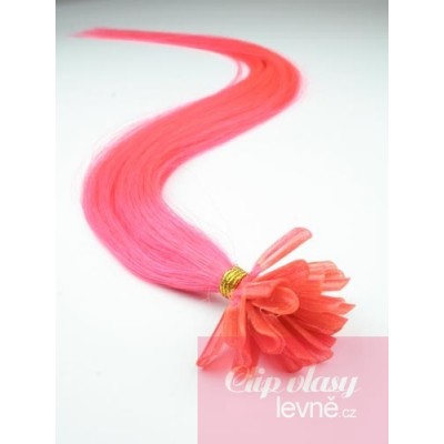 Vlasy európskeho typu na predlžovanie keratínom 40cm - ružová