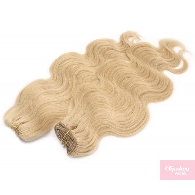Vlnitý clip in maxi set 53cm pravé ľudské vlasy - REMY 200g - prírodná blond