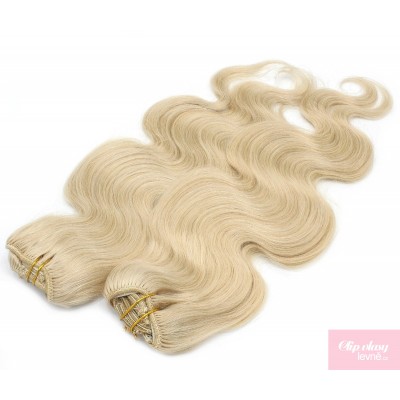 Vlnitý clip in maxi set 53cm pravé ľudské vlasy - REMY 200g - najsvetlejšia blond