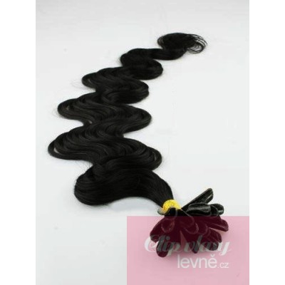 Vlasy európskeho typu na predlžovanie keratínom 50cm vlnité - čierne