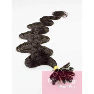 Vlasy európskeho typu na predlžovanie keratínom 50cm vlnité - prírodná čierna