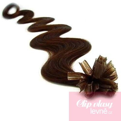 Vlasy európskeho typu na predlžovanie keratínom 50cm vlnité - tmavo hnedá