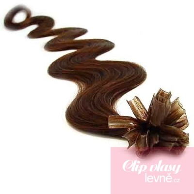 Vlasy európskeho typu na predlžovanie keratínom 50cm vlnité - stredne hneda