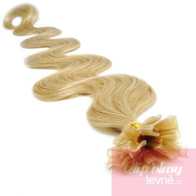 Vlasy európskeho typu na predlžovanie keratínom 50cm vlnité - prírodná blond
