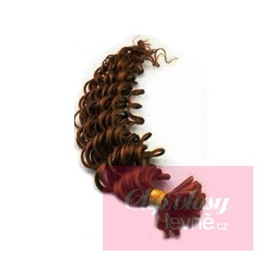 Vlasy európskeho typu na predlžovanie keratínom 50cm kučeravé - stredne hnedá
