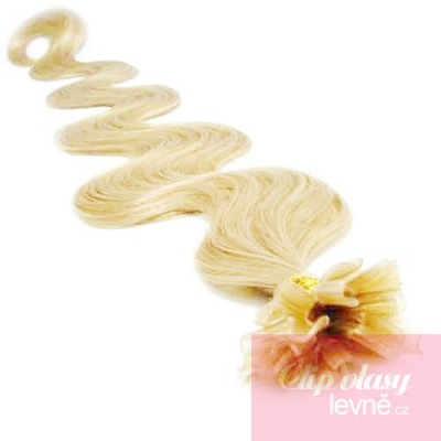 Vlasy európskeho typu na predlžovanie keratínom 60cm vlnité - najsvetlejšia blond