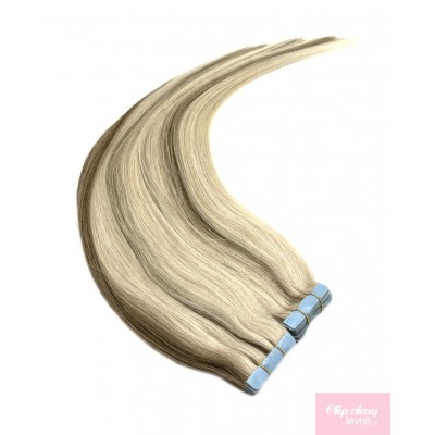 Vlasy pro metodu Invisible Tape / TapeX / Tape Hair / Tape IN 50cm - platina/svetlo hnedá