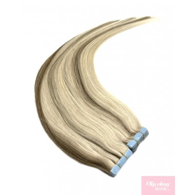 Vlasy pro metodu Invisible Tape / TapeX / Tape Hair / Tape IN 50cm - platina/svetlo hnedá
