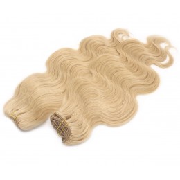 Vlnitý clip in maxi set 53cm pravé ľudské vlasy - REMY 200g - prírodná blond