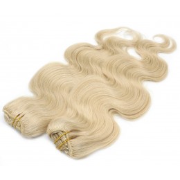 Vlnitý clip in maxi set 53cm pravé ľudské vlasy - REMY 200g - najsvetlejšia blond