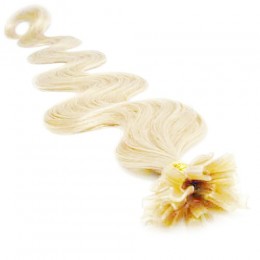 Vlnité vlasy k prodlužování keratinem 60cm - platina