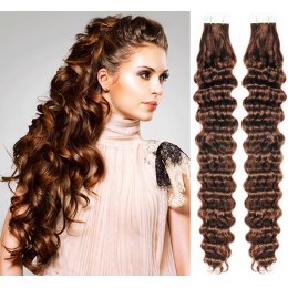 Kudrnaté vlasy pro metodu TapeX / Tape Hair / Tape IN 50cm - středně hnědé