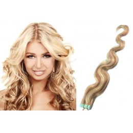 Vlnité vlasy pro metodu TapeX / Tape Hair / Tape IN 60cm - platina / světle hnědá