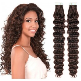 Kudrnaté vlasy pro metodu TapeX / Tape Hair / Tape IN 60cm - tmavě hnědé